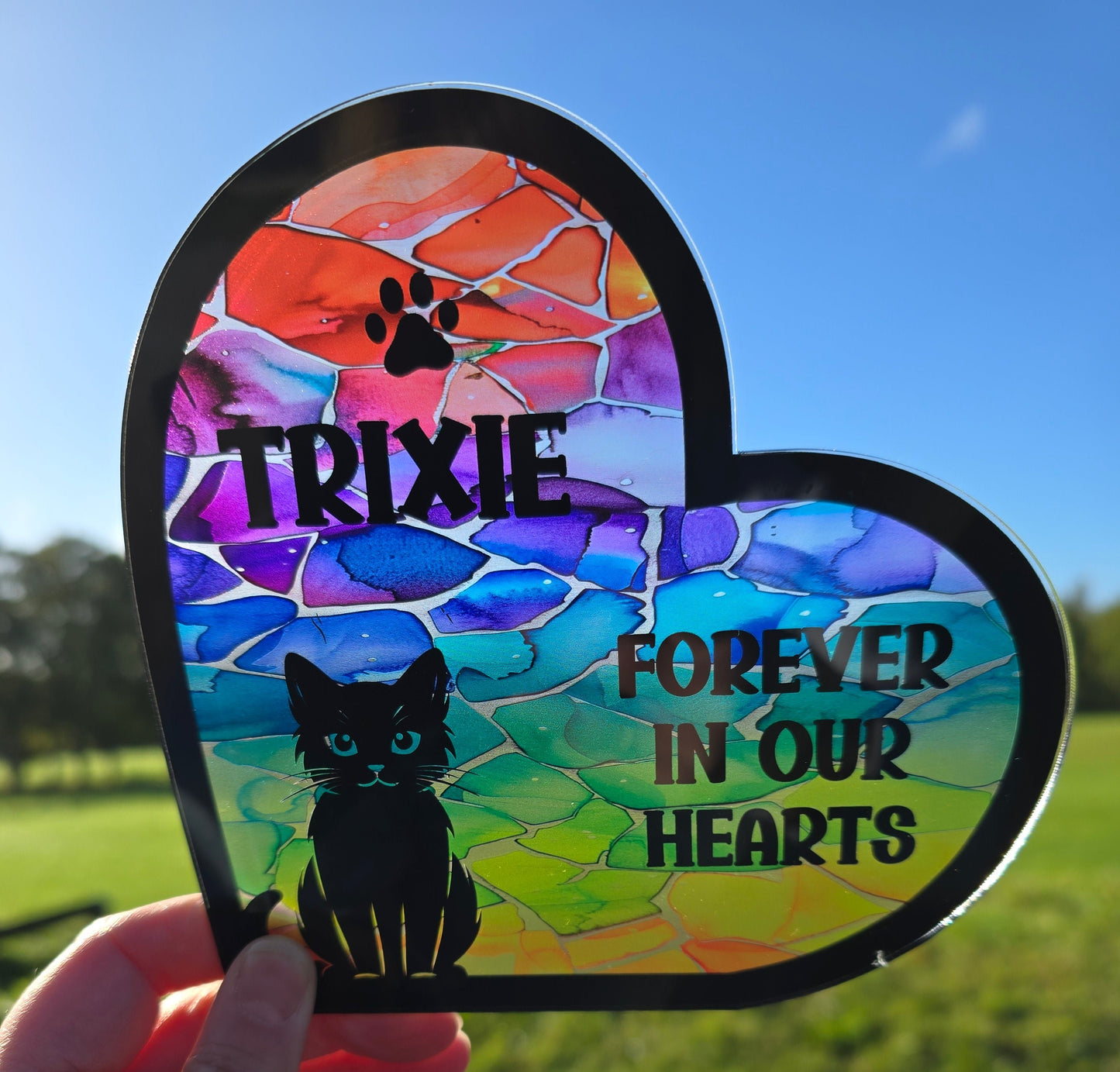 Stained Glass Effect Cat Memorial Stand