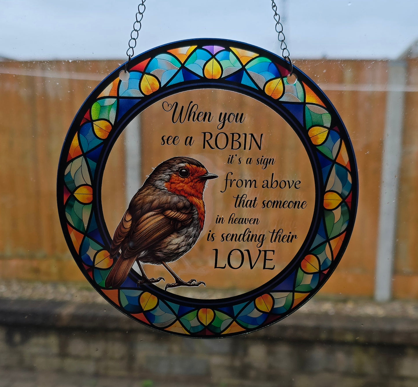 Stained Glass Effect Robin Memorial Hanging Sign