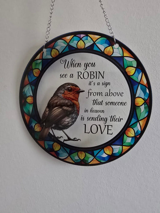 Stained Glass Effect Robin Memorial Hanging Sign