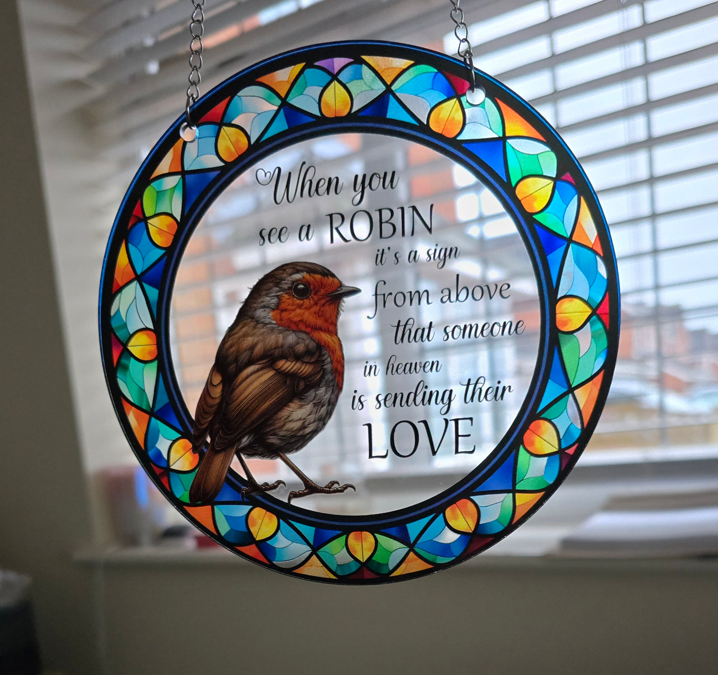 Stained Glass Effect Robin Memorial Hanging Sign