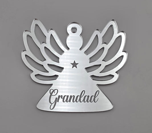Personalised Angel Memorial Bauble – Mirror Acrylic Memorial Christmas Decoration – Custom Engraved Ornament Gift
