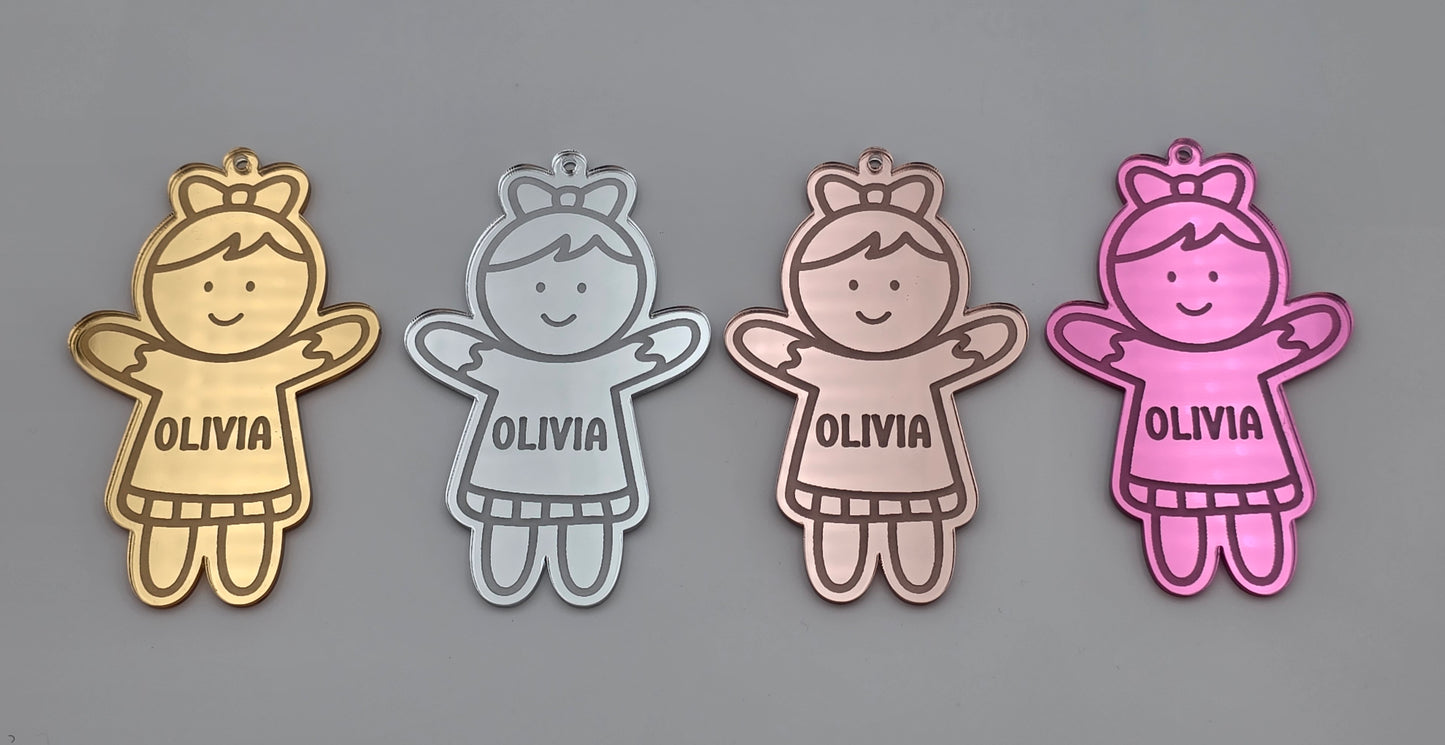 Personalised Mirror Acrylic Bauble Boy or Girl Shape | Engraved Name Christmas Tree Decoration | Custom Child Ornament Gift