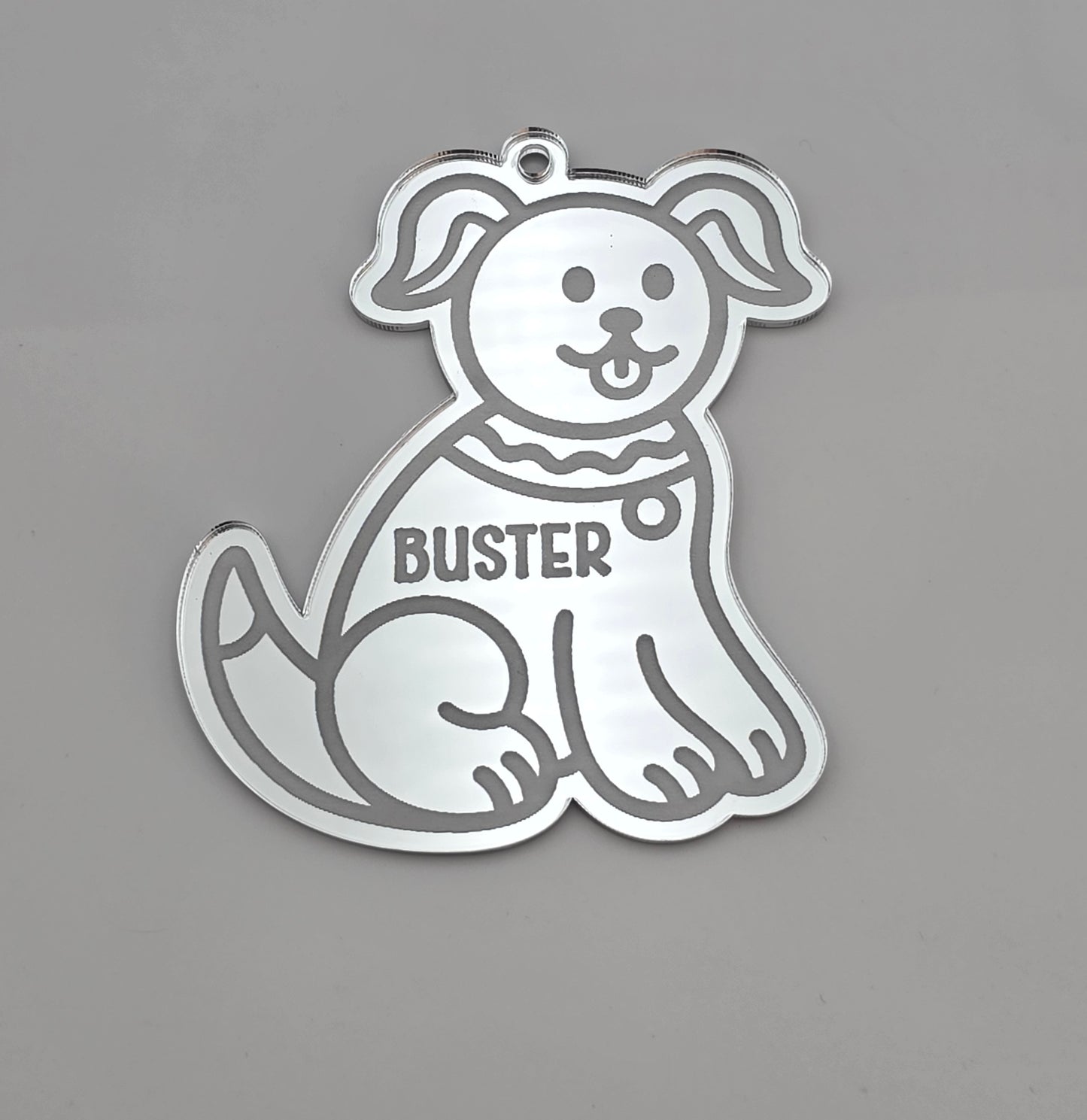 Personalised Dog Bauble, Engraved Pet Christmas Decoration, Mirror Acrylic Ornament in Silver, Gold, Rose Gold or Pink