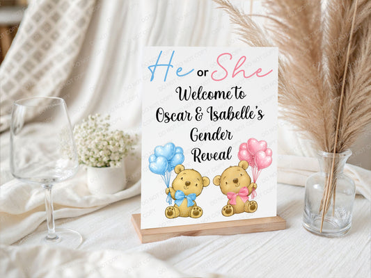 Gender Reveal Welcome Board | He or She Baby Shower Sign | Personalised Gender Reveal Sign | A5 A4 A3 A2 Printed PVC Foam Board