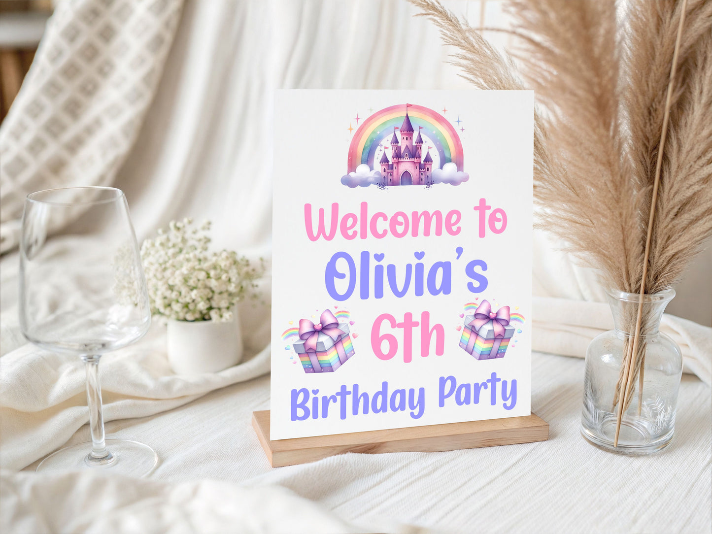 Personalised Princess Themed Birthday Welcome Sign Custom Name & Age | Party Entrance Sign