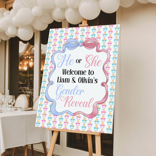 Gender Reveal Welcome Board | He or She Baby Shower Sign | Personalised Gender Reveal Sign | A5 A4 A3 A2 Printed PVC Foam Board