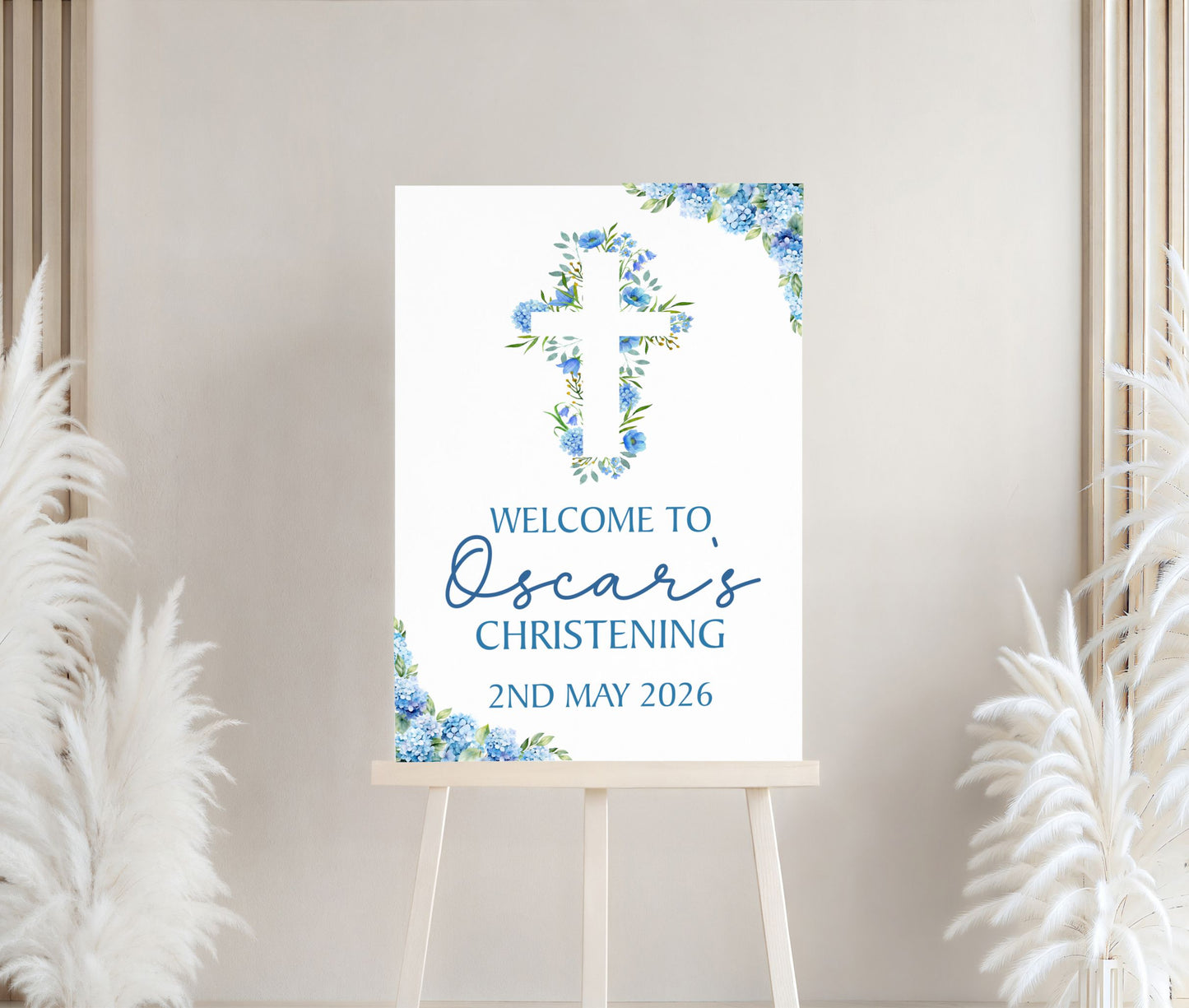 Personalised First Holy Communion/Baptism/Christening Welcome Sign, Custom Communion Board, Pink or Blue Floral Sign, Church Welcome Board, Christening Sign, A5 A4 A3 A2