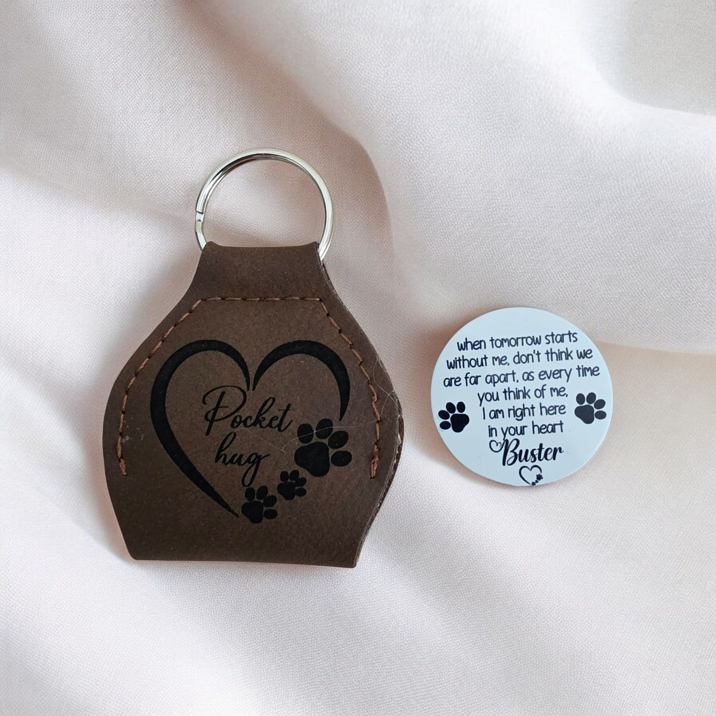 Pocket Hug Leather Keyring, Pet memorial, Rainbow Bridge Keyring, Pet Loss Pocket Hug Keyring