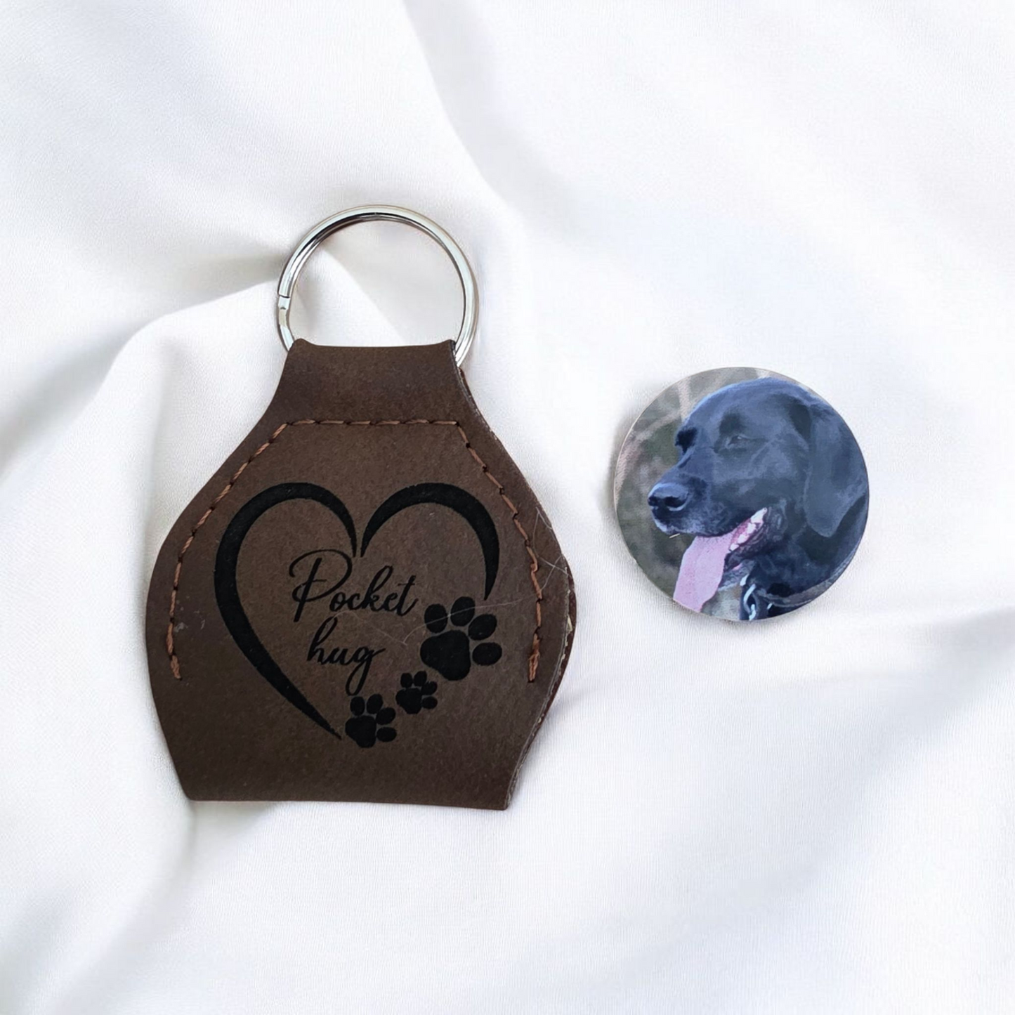Pocket Hug Leather Keyring, Pet memorial, Rainbow Bridge Keyring, Pet Loss Pocket Hug Keyring