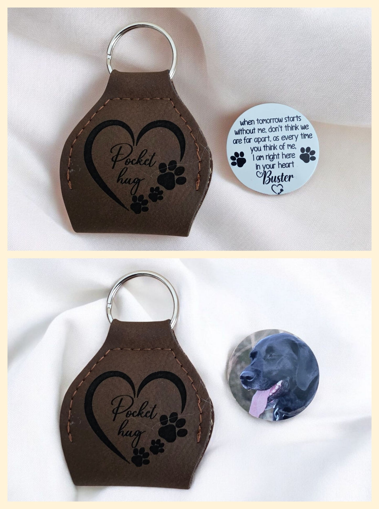 Pocket Hug Leather Keyring, Pet memorial, Rainbow Bridge Keyring, Pet Loss Pocket Hug Keyring