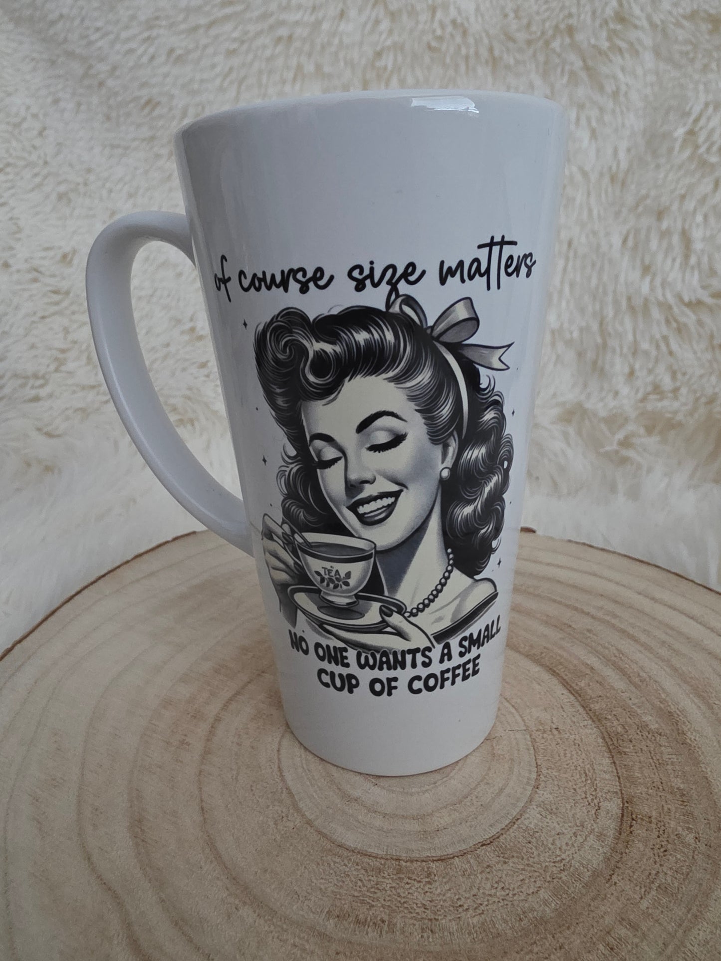 17oz retro latte mug with bold “Size Matters” design—because no one wants a small cup of coffee. Big sips, big vibes!