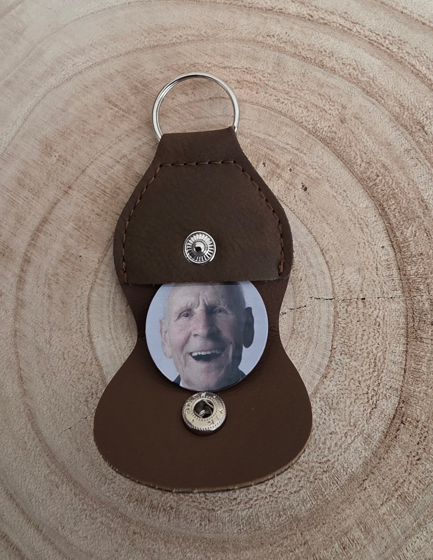 Pocket Hug Leather Keyring with Photo Disc, Memorial Gift with Message from a Loved One in Heaven