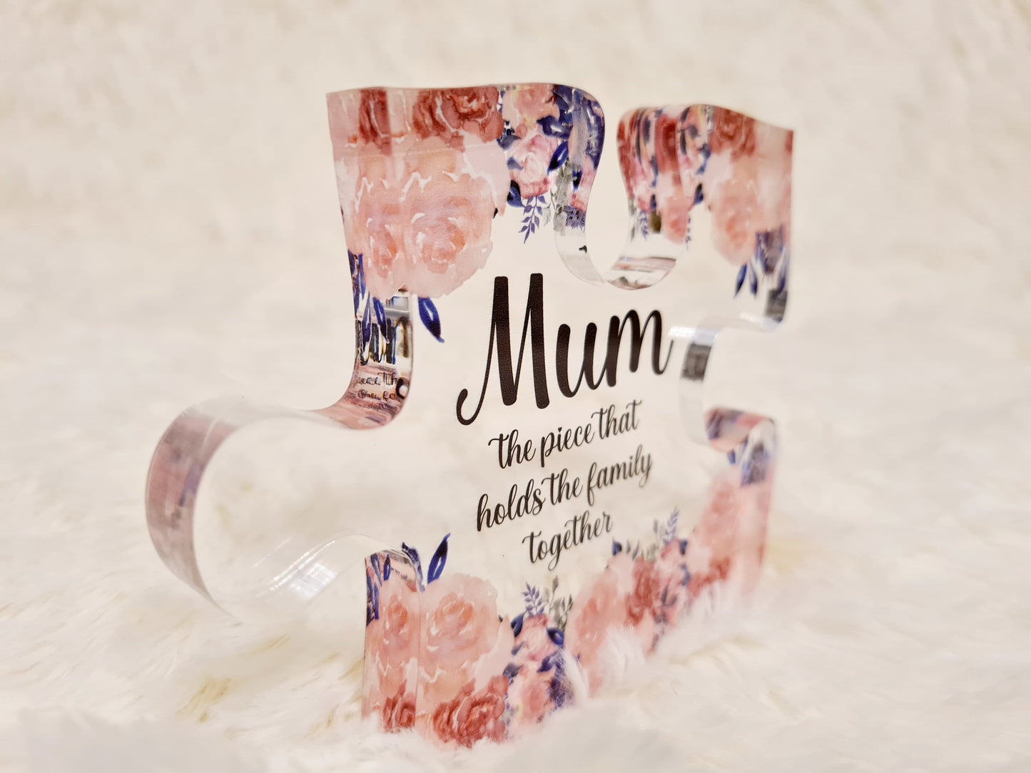 Pink & Blue Flowers Puzzle Piece, the piece that holds the family together