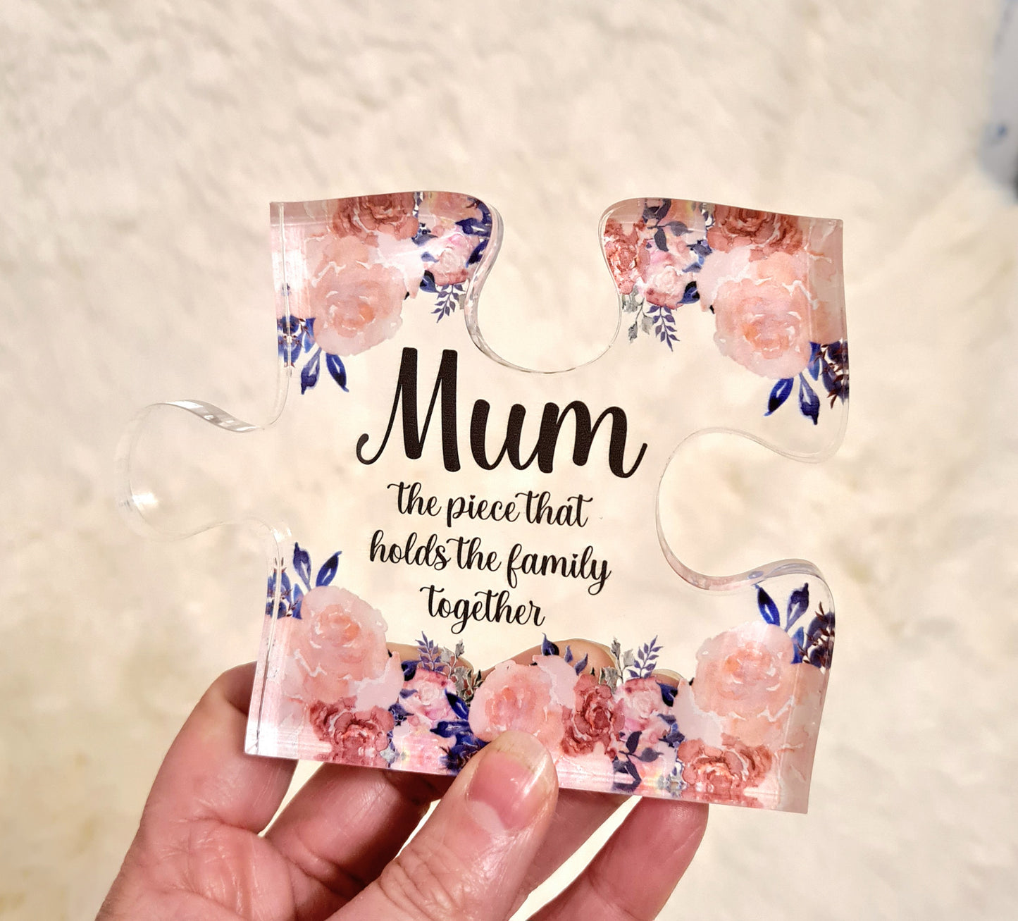 Pink & Blue Flowers Puzzle Piece, the piece that holds the family together