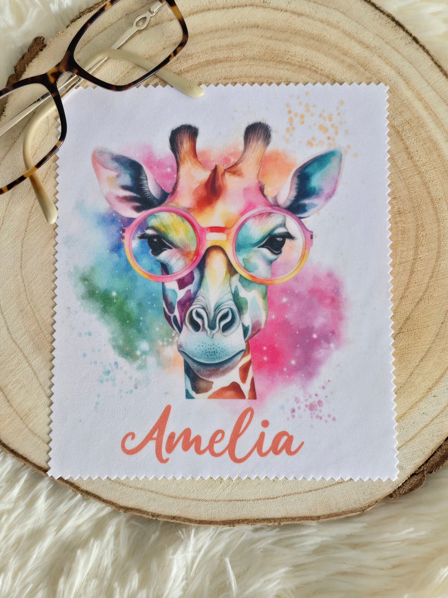 Personalised Giraffe in Glasses Lens/Glasses Cloth