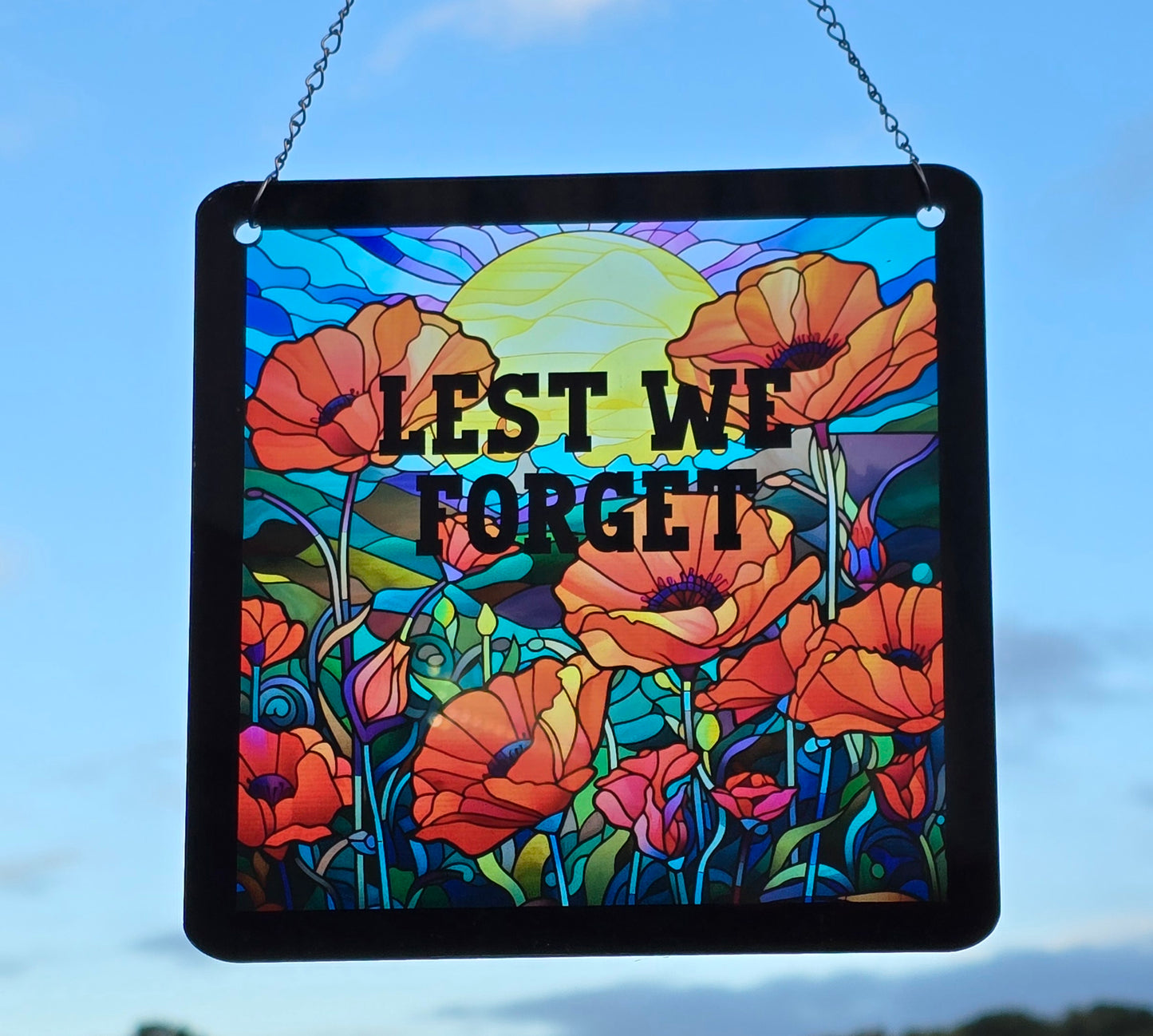 Stained Glass Effect Poppy Remembrance Hanging Sign