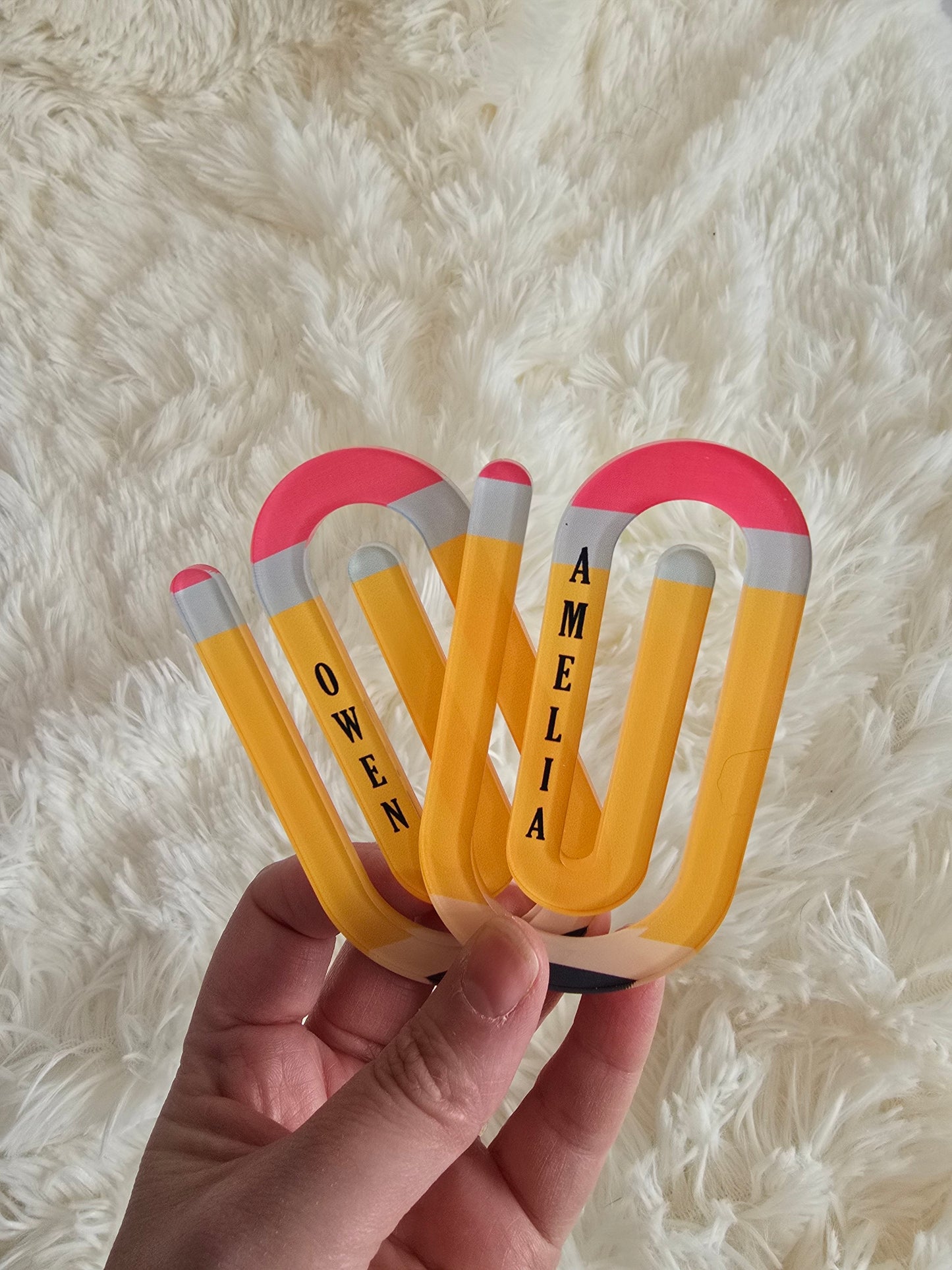 Large Personalised Paperclip Bookmark Pencil Design