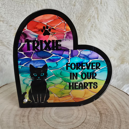 Stained Glass Effect Cat Memorial Stand