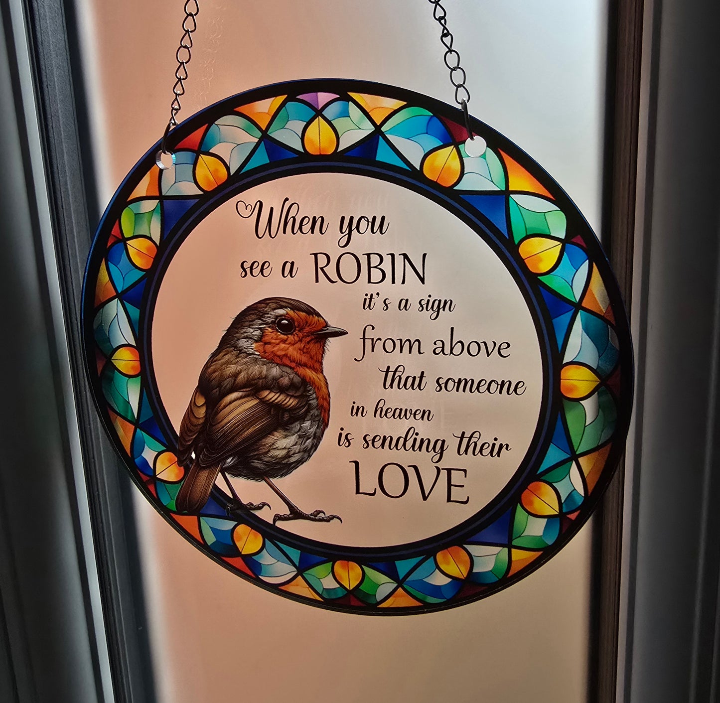 Stained Glass Effect Robin Memorial Hanging Sign