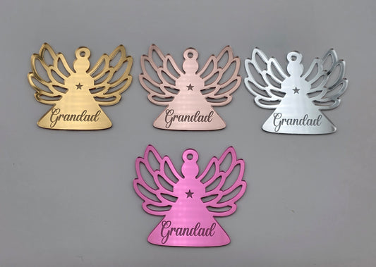 Personalised Angel Memorial Bauble – Mirror Acrylic Memorial Christmas Decoration – Custom Engraved Ornament Gift