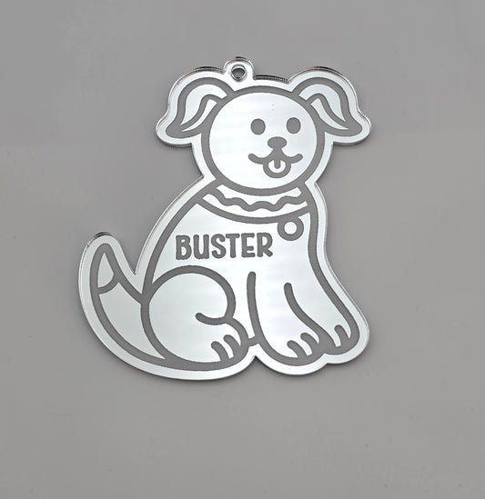Personalised Dog Bauble, Engraved Pet Christmas Decoration, Mirror Acrylic Ornament in Silver, Gold, Rose Gold or Pink