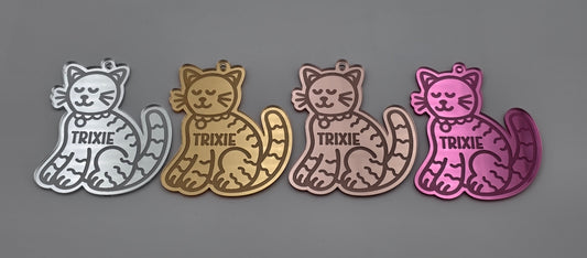 Personalised Cat Bauble, Mirror Acrylic Pet Decoration, Christmas Tree Ornament, Silver Gold Rose Gold Pink Engraved Gift