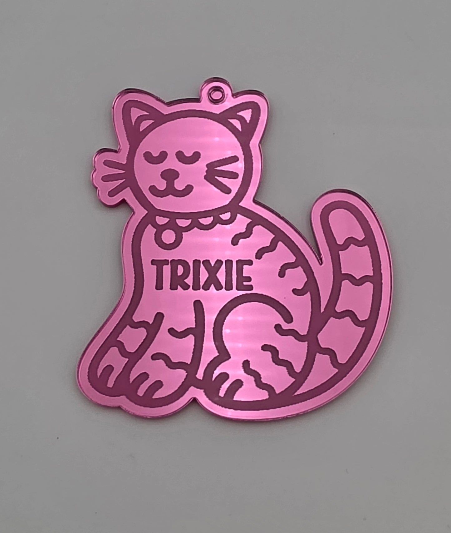 Personalised Cat Bauble, Mirror Acrylic Pet Decoration, Christmas Tree Ornament, Silver Gold Rose Gold Pink Engraved Gift