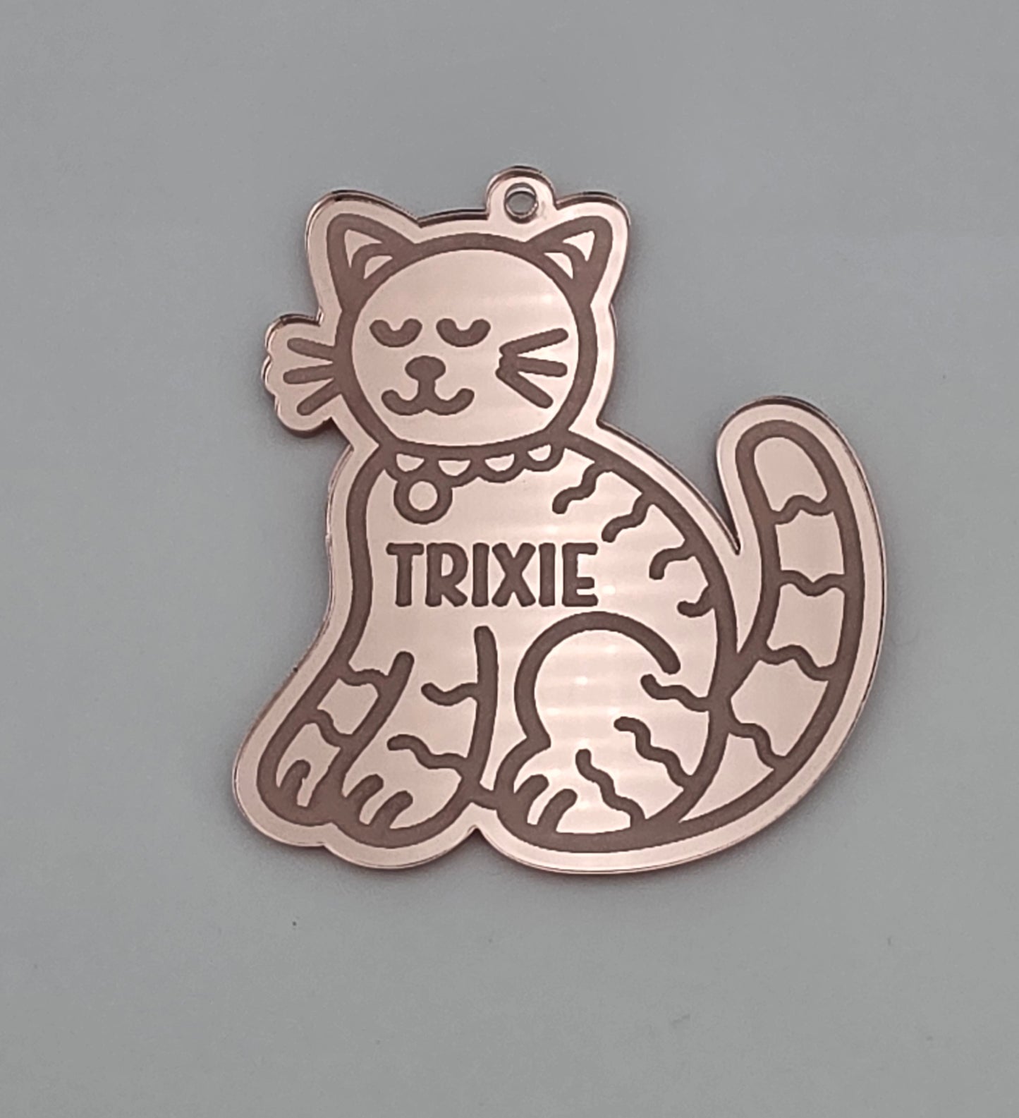 Personalised Cat Bauble, Mirror Acrylic Pet Decoration, Christmas Tree Ornament, Silver Gold Rose Gold Pink Engraved Gift