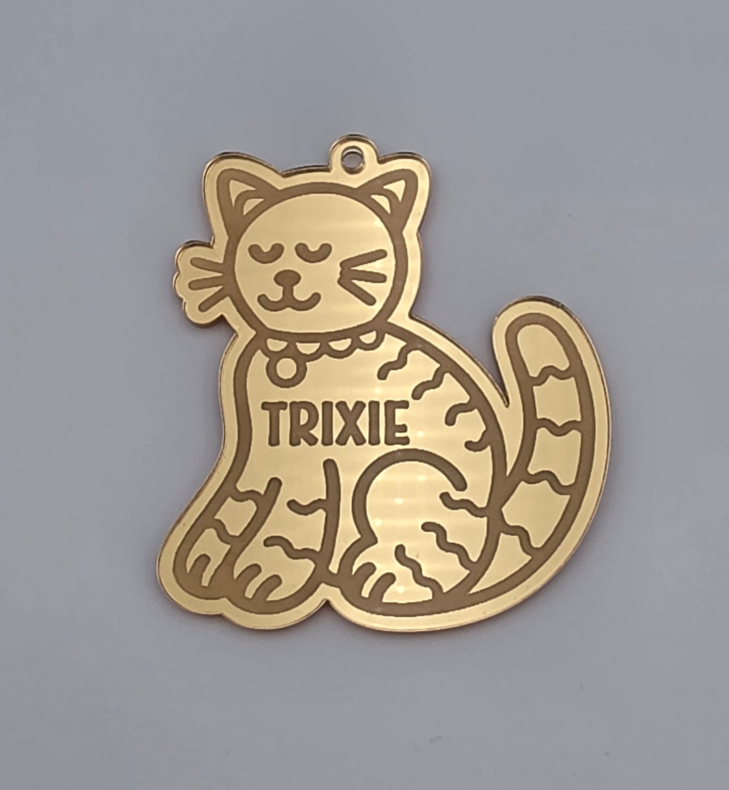 Personalised Cat Bauble, Mirror Acrylic Pet Decoration, Christmas Tree Ornament, Silver Gold Rose Gold Pink Engraved Gift