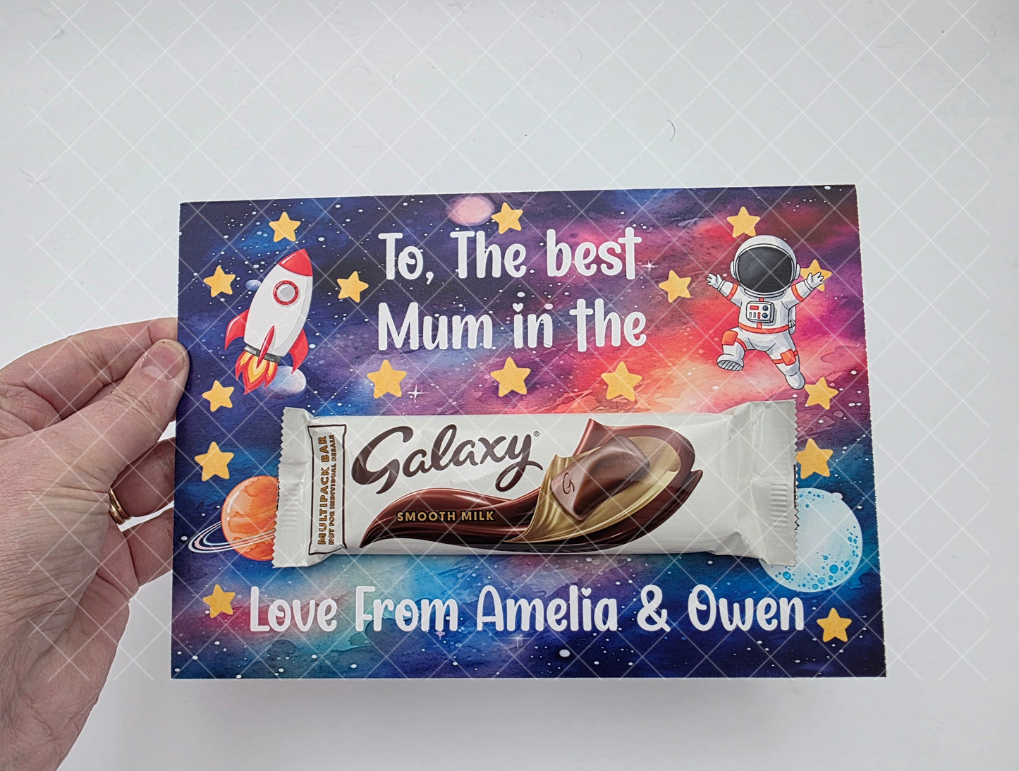 Mother’s Day  / Fathers Day Galaxy Chocolate Board Gift – A4 or A5 – Mum / Dad / Gran / Grandad Keepsake Plaque with Optional Chocolate