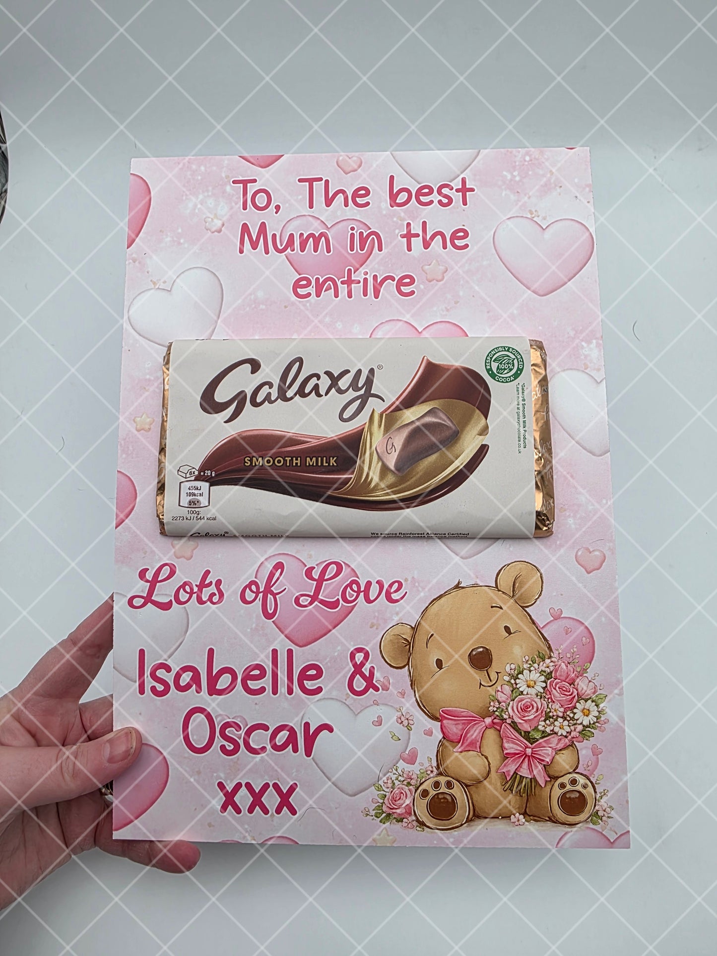Personalised Galaxy Chocolate Board for Mum – Mothers Day Gift from Kids – Custom A4 A5 Keepsake with Optional Chocolate
