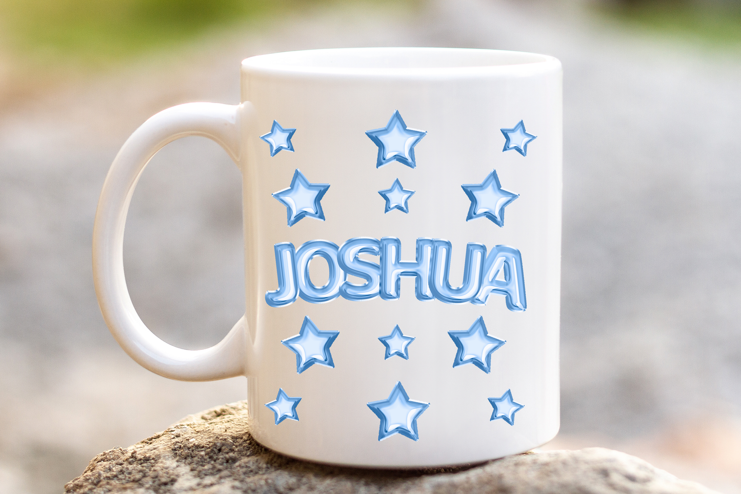 Personalised Balloon Name Mug – 11oz Ceramic Mug with Helium Foil Letter Design – Custom Name Gift – Gold, Pink, Blue, Rose Gold, Rainbow