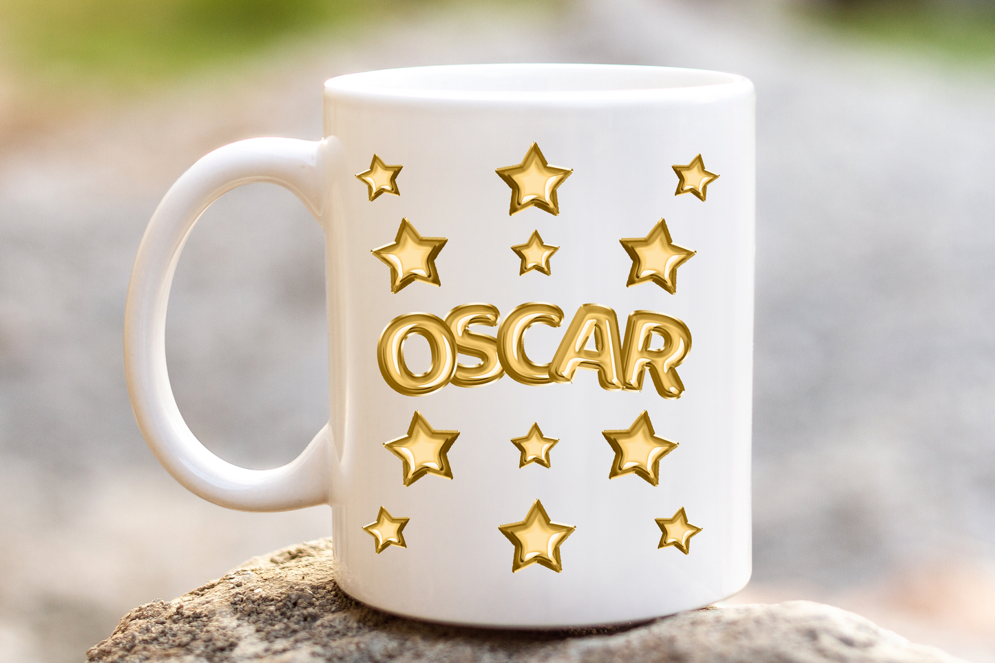 Personalised Balloon Name Mug – 11oz Ceramic Mug with Helium Foil Letter Design – Custom Name Gift – Gold, Pink, Blue, Rose Gold, Rainbow