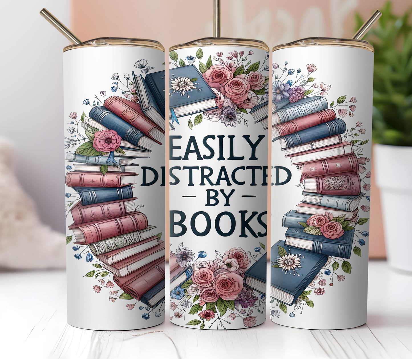 Easily Distracted by Books 20oz Skinny Tumbler