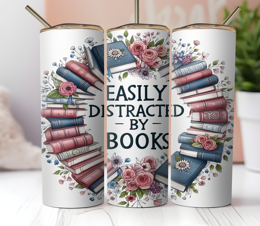 Easily Distracted by Books 20oz Skinny Tumbler