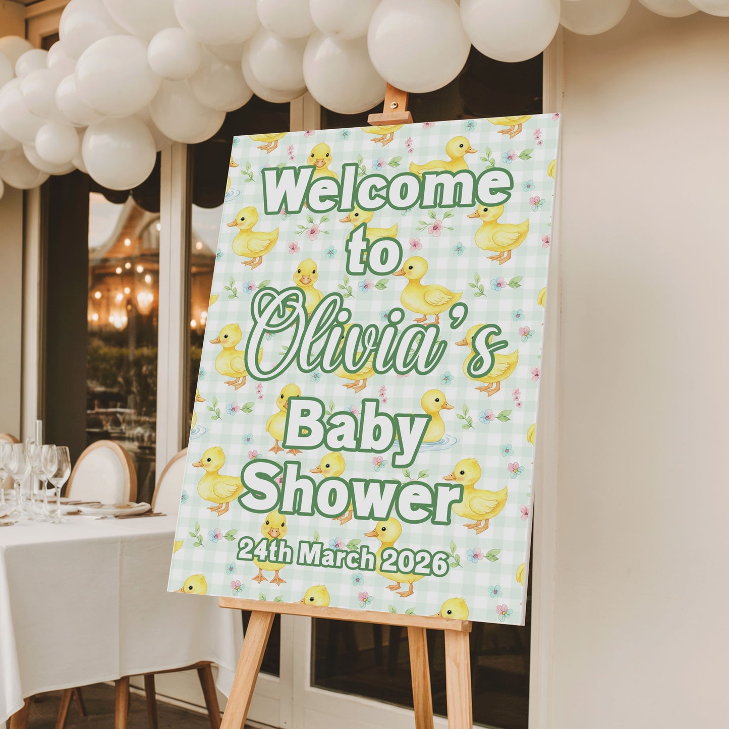 Personalised Baby Shower Welcome Sign | Duck Theme Baby Shower | Custom Name & Date | Party Entrance Sign