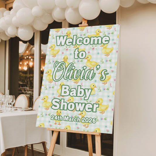 Personalised Baby Shower Welcome Sign | Duck Theme Baby Shower | Custom Name & Date | Party Entrance Sign