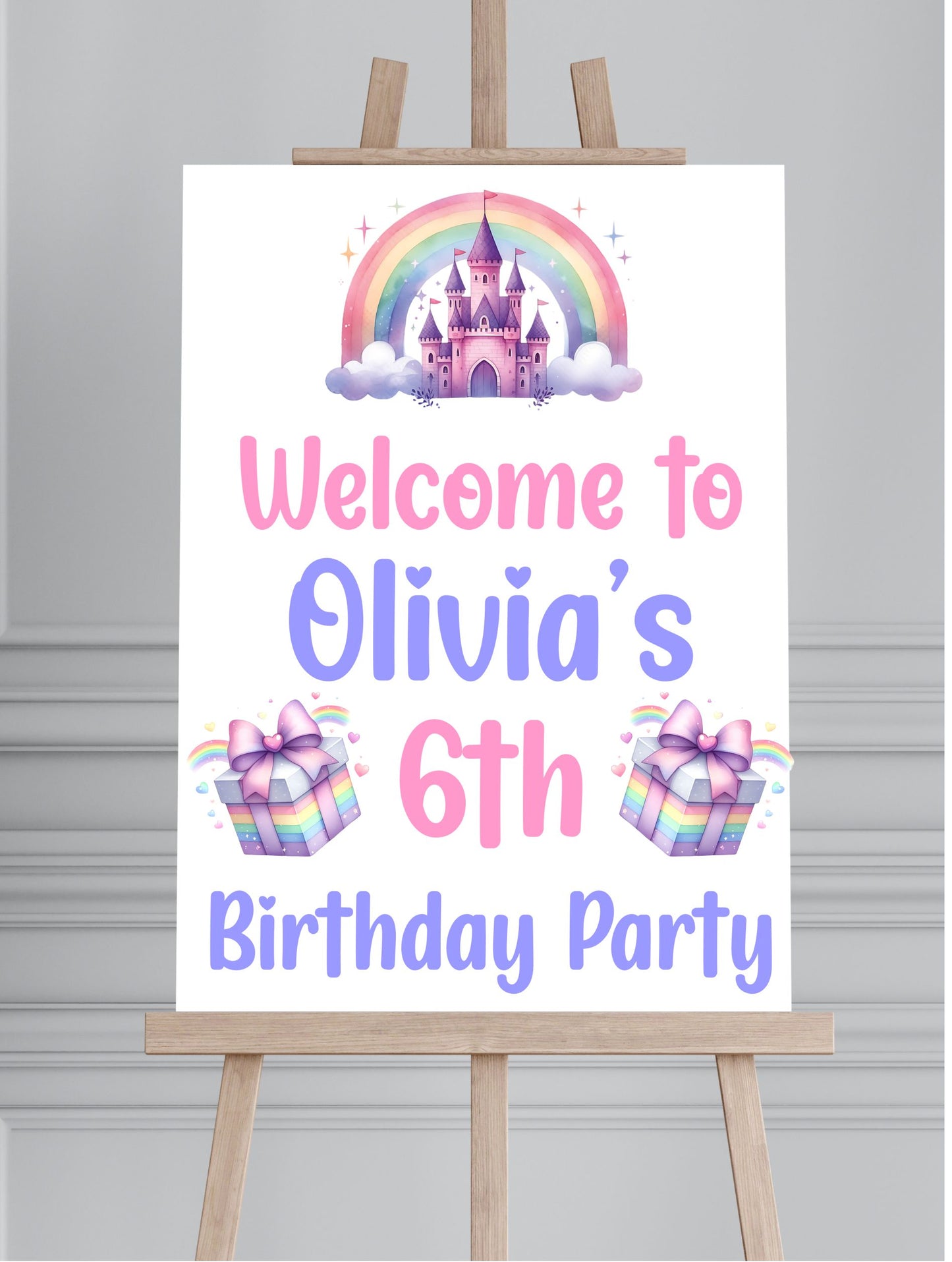 Personalised Princess Themed Birthday Welcome Sign  Custom Name & Age | Party Entrance Sign