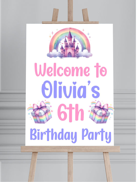 Personalised Princess Themed Birthday Welcome Sign  Custom Name & Age | Party Entrance Sign