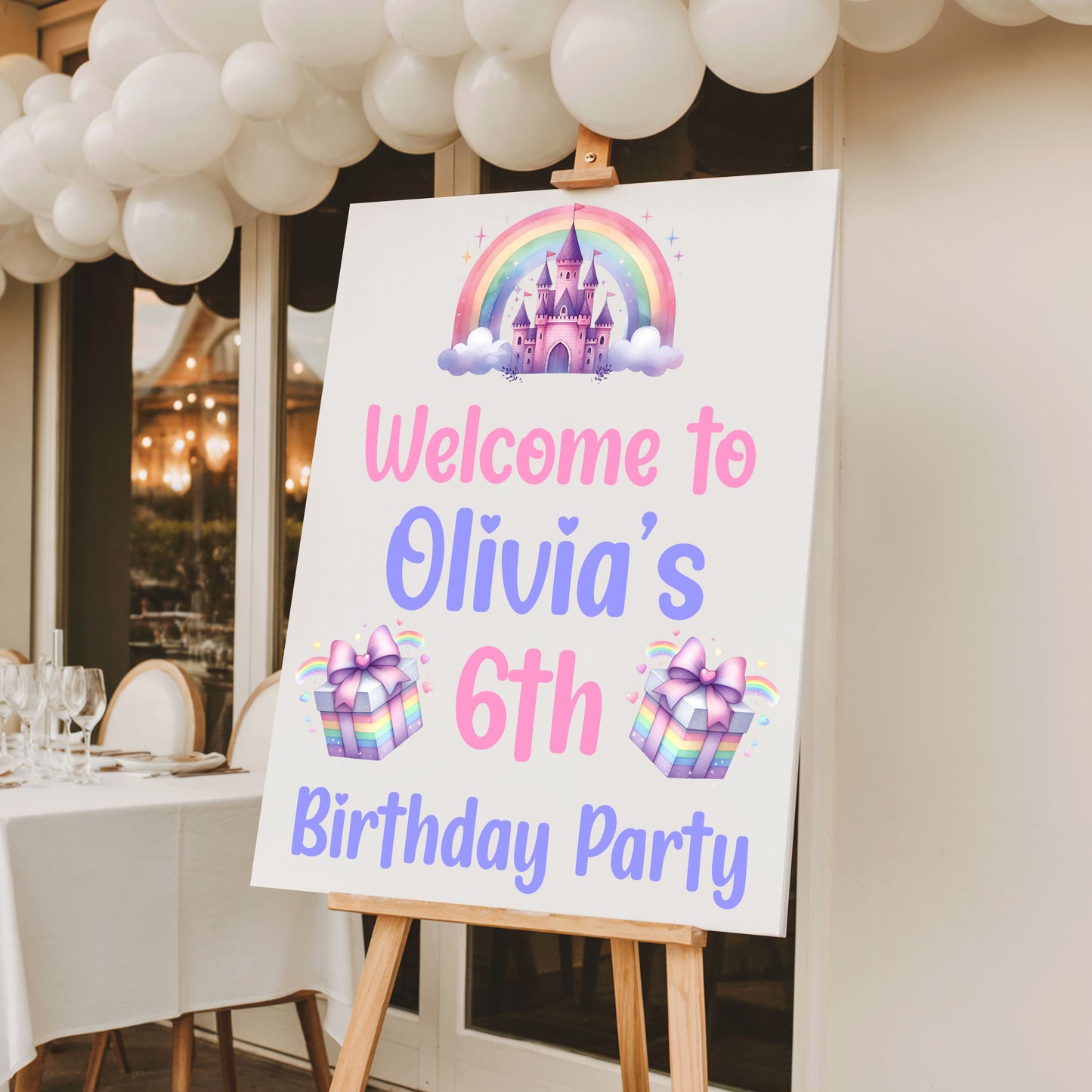 Personalised Princess Themed Birthday Welcome Sign  Custom Name & Age | Party Entrance Sign