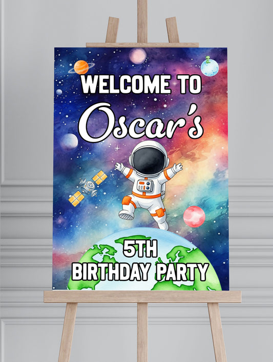 Personalised Space Themed Birthday Welcome Sign  Custom Name & Age | Party Entrance Sign