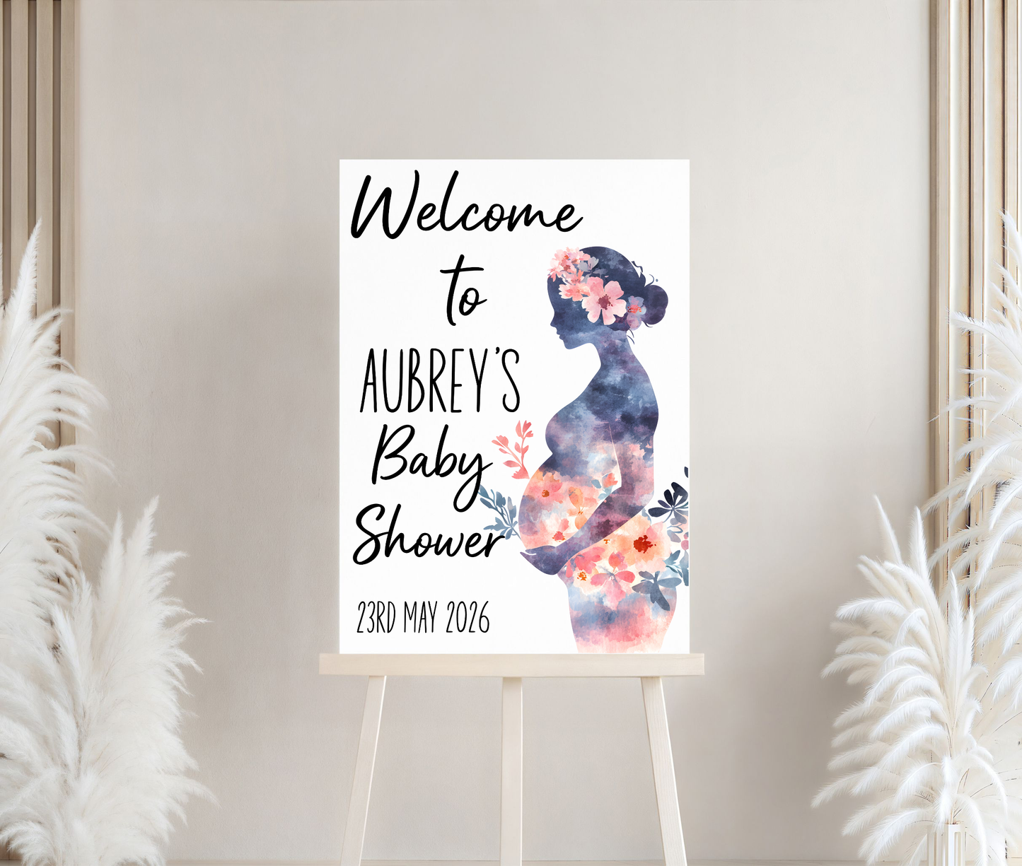 Personalised Baby Shower Welcome Sign | Floral Baby Shower | Custom Name & Date | Party Entrance Sign