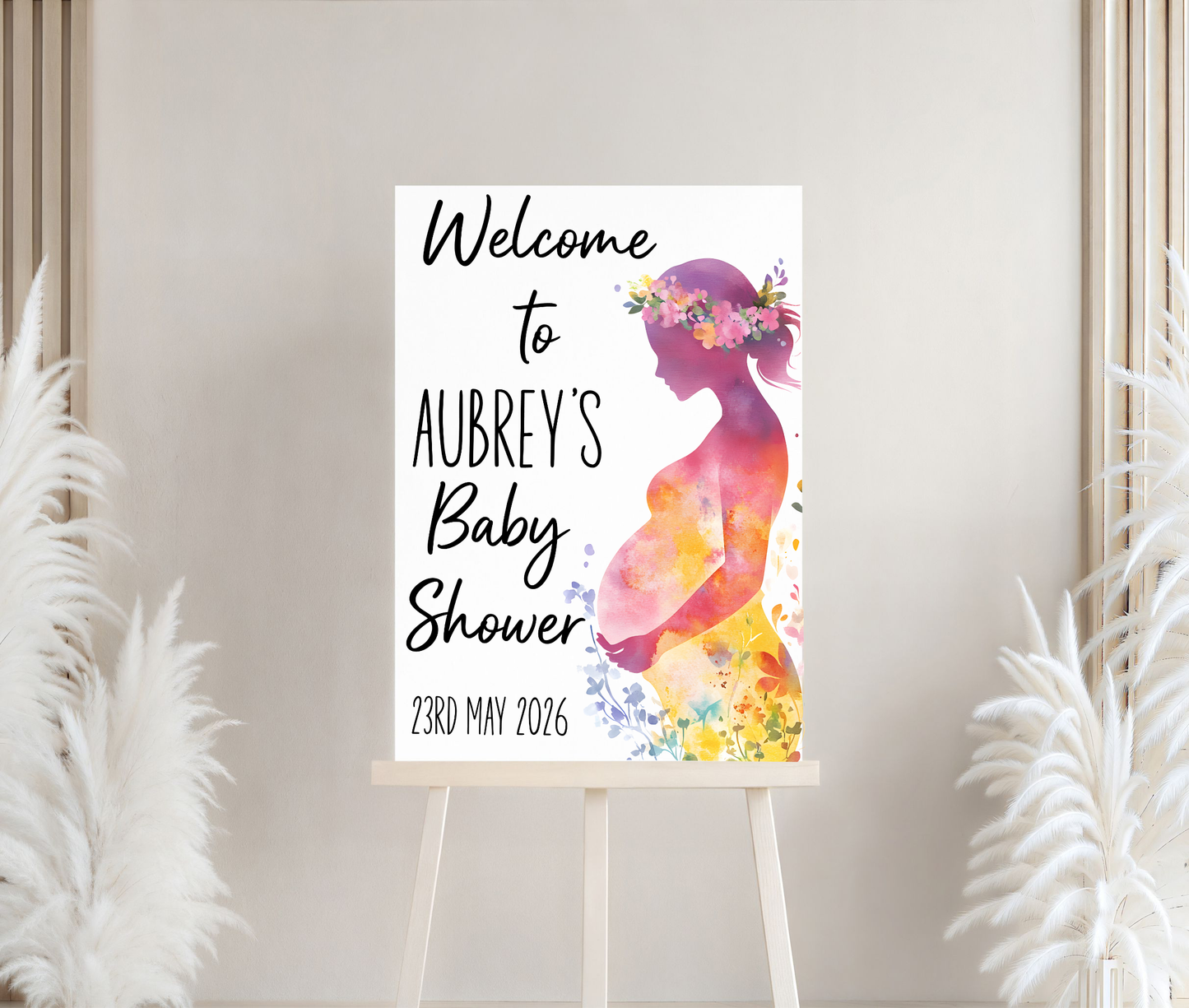 Personalised Baby Shower Welcome Sign | Floral Baby Shower | Custom Name & Date | Party Entrance Sign