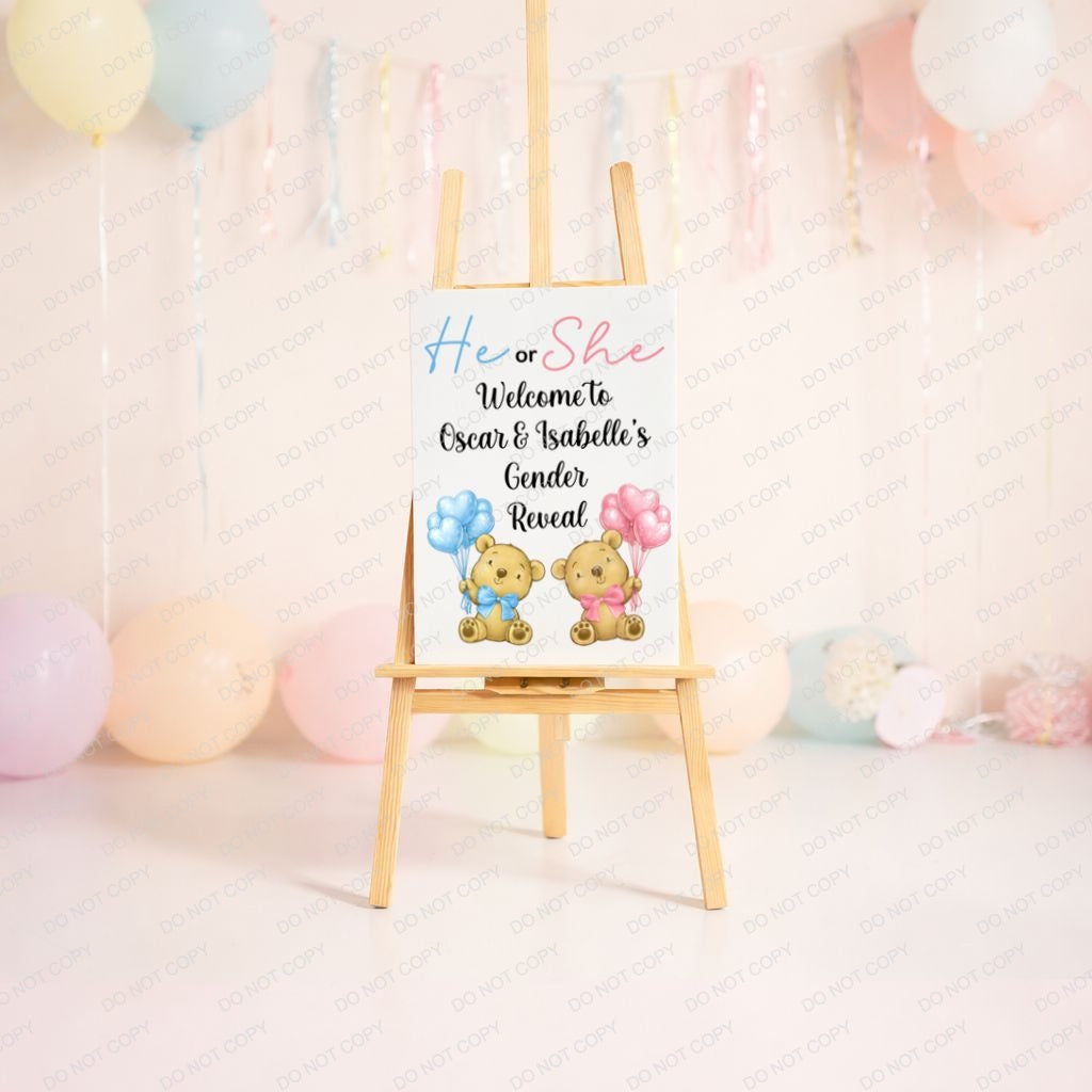 Gender Reveal Welcome Board | He or She Baby Shower Sign | Personalised Gender Reveal Sign | A5 A4 A3 A2 Printed PVC Foam Board