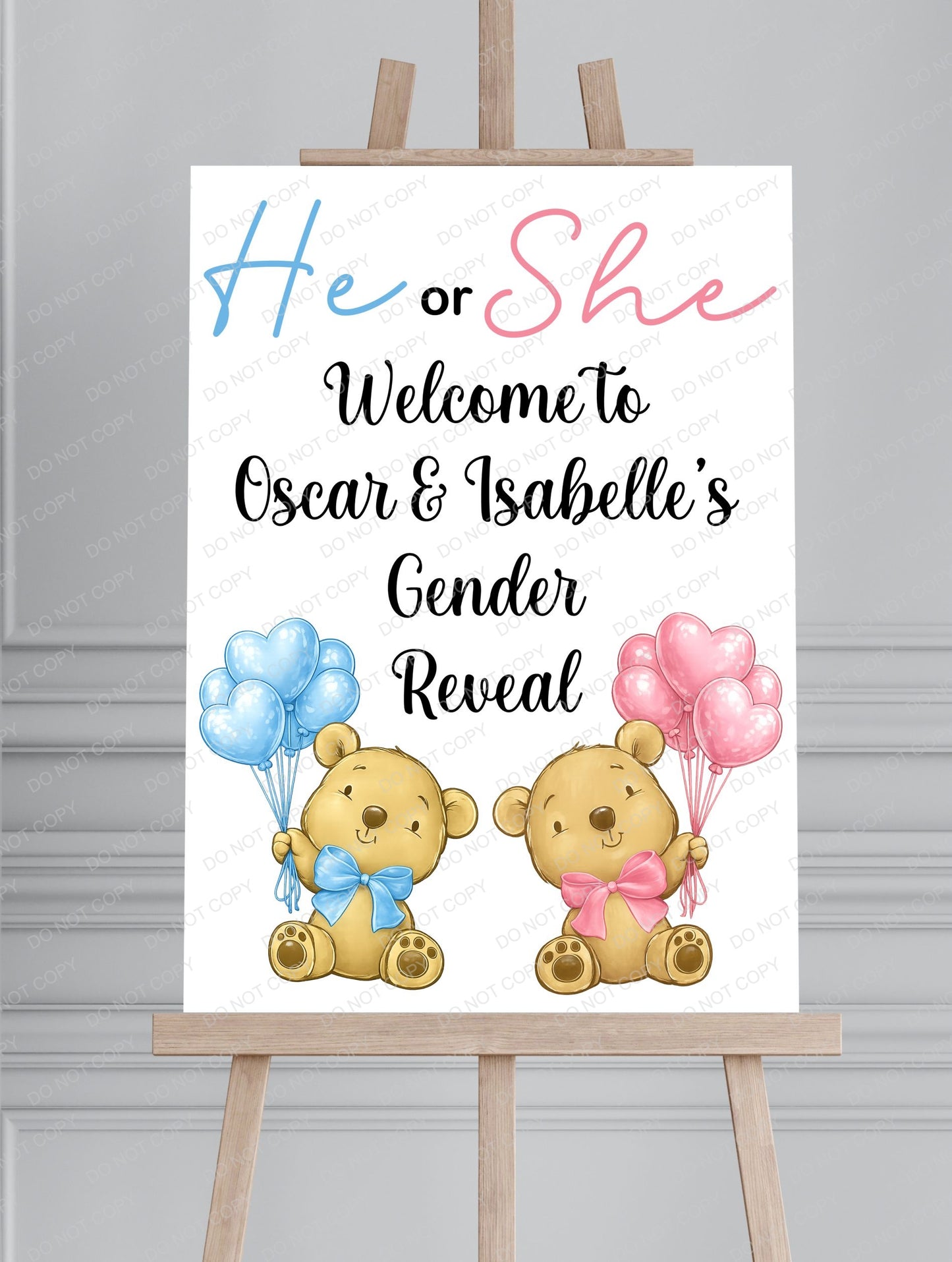 Gender Reveal Welcome Board | He or She Baby Shower Sign | Personalised Gender Reveal Sign | A5 A4 A3 A2 Printed PVC Foam Board