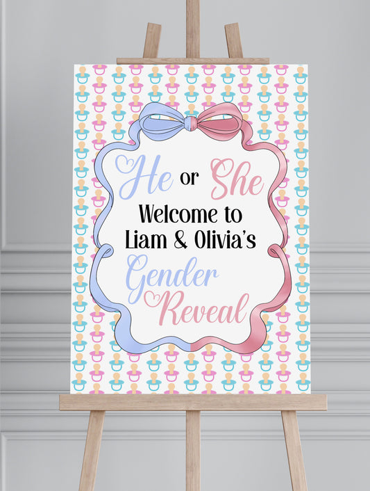 Gender Reveal Welcome Board | He or She Baby Shower Sign | Personalised Gender Reveal Sign | A5 A4 A3 A2 Printed PVC Foam Board