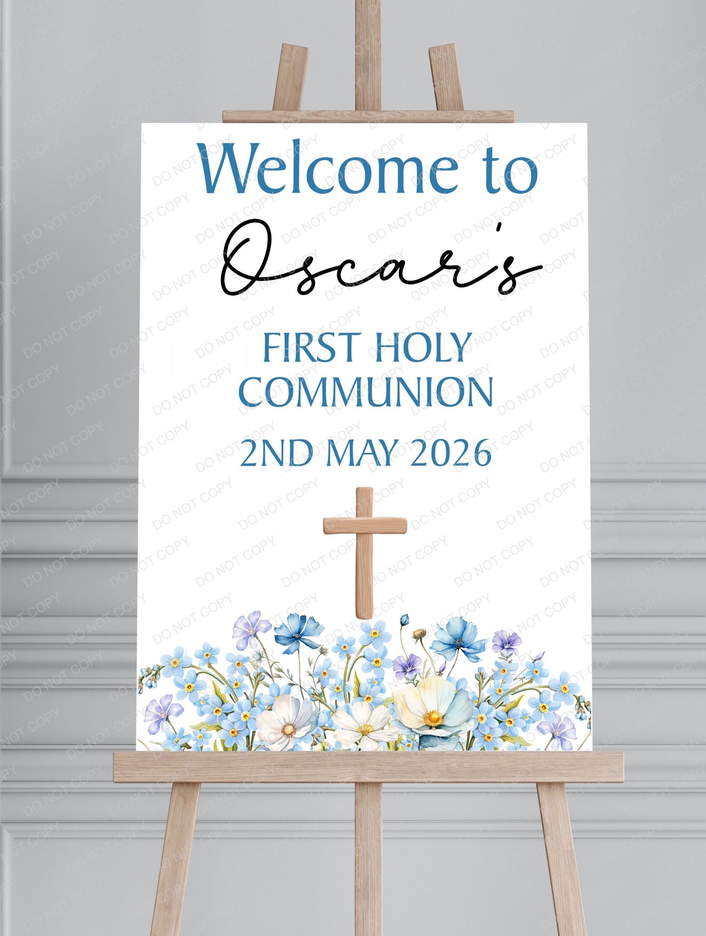 Personalised First Holy Communion/Baptism/Christening Welcome Sign, Custom Communion Board, Pink or Blue Floral Sign, Church Welcome Board, Christening Sign, A5 A4 A3 A2