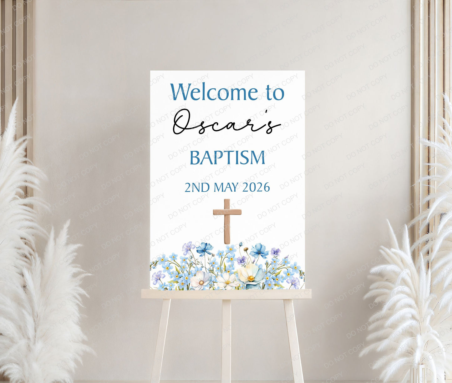 Personalised First Holy Communion/Baptism/Christening Welcome Sign, Custom Communion Board, Pink or Blue Floral Sign, Church Welcome Board, Christening Sign, A5 A4 A3 A2