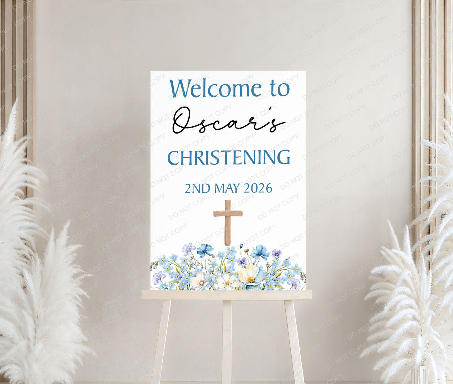 Personalised First Holy Communion/Baptism/Christening Welcome Sign, Custom Communion Board, Pink or Blue Floral Sign, Church Welcome Board, Christening Sign, A5 A4 A3 A2