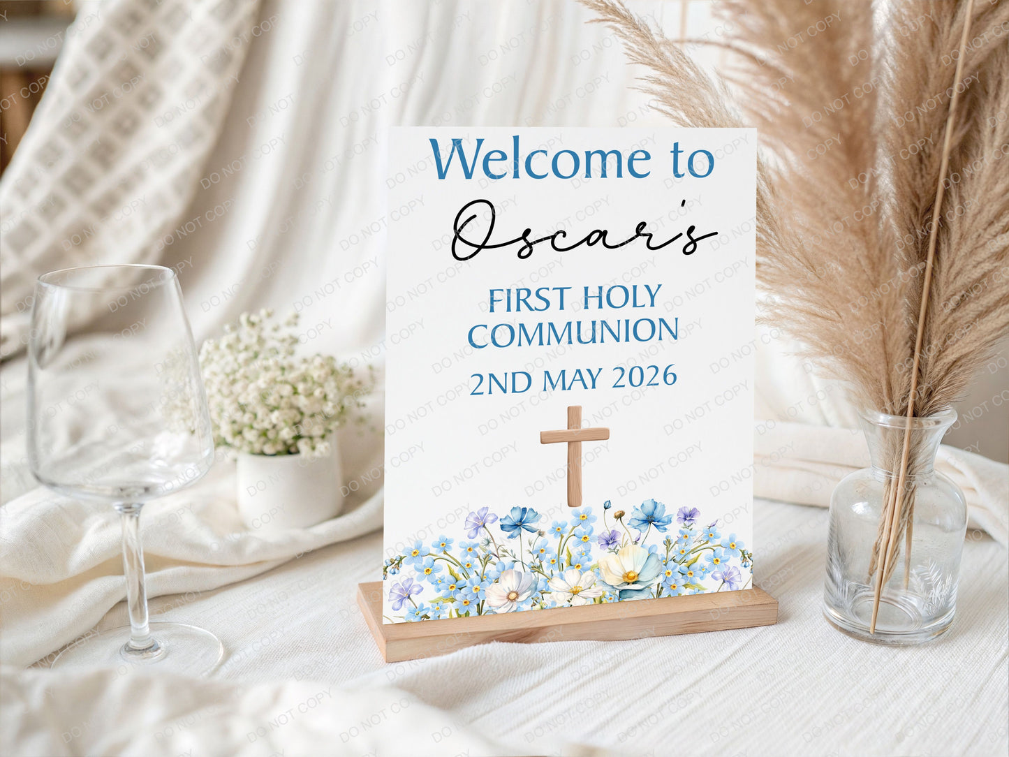 Personalised First Holy Communion/Baptism/Christening Welcome Sign, Custom Communion Board, Pink or Blue Floral Sign, Church Welcome Board, Christening Sign, A5 A4 A3 A2